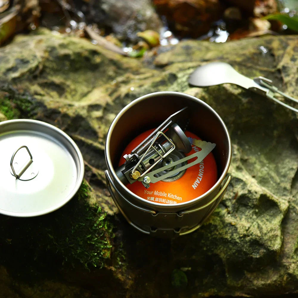 Ultralight Titanium Gas Stove Compact Windproof Camping Burner Silver