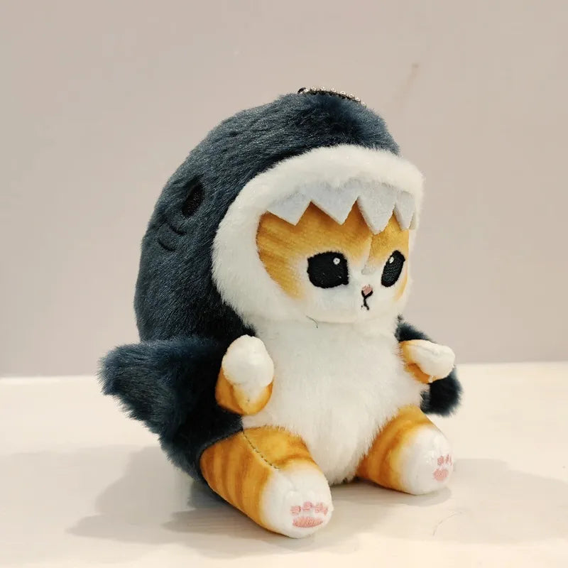 Kawaii Tempura Fried Shrimp Shark Cat Plush Doll Keychain - Blue 13cm