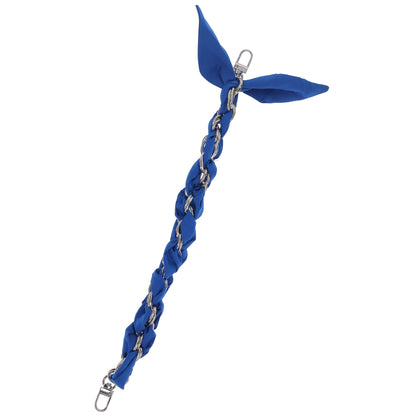 Silver Chain Wrist Strap - Luxury Blue Silk Satin Scarf for 16mm-18mm canes