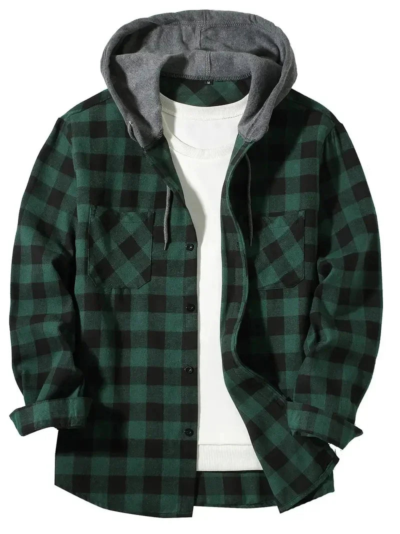 Men's Plaid Hooded Long Sleeve Shirt