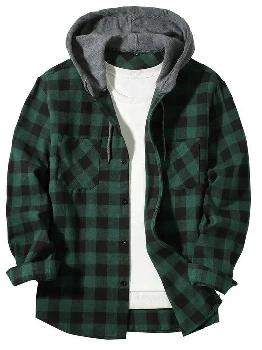 Men's Plaid Hooded Long Sleeve Shirt