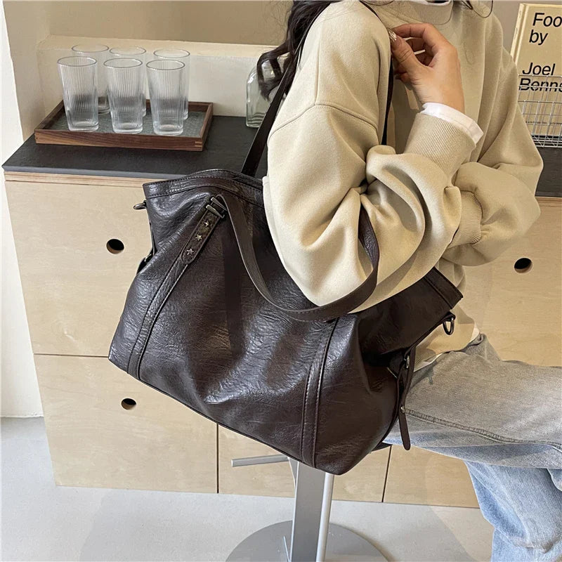 Leather Womens Tote Shoulder Crossbody Bag (Coffee)