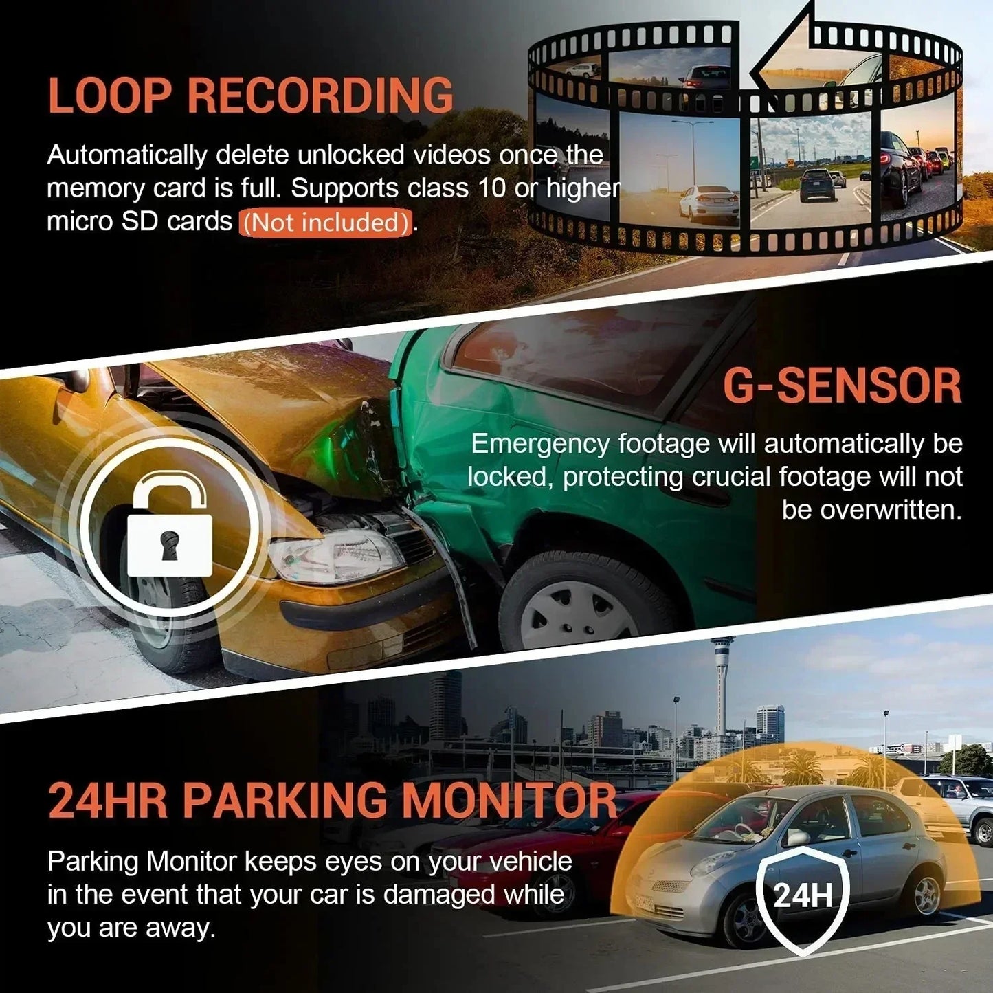 1080P WiFi Dual Dash Cam Front Interior Car Camera Black