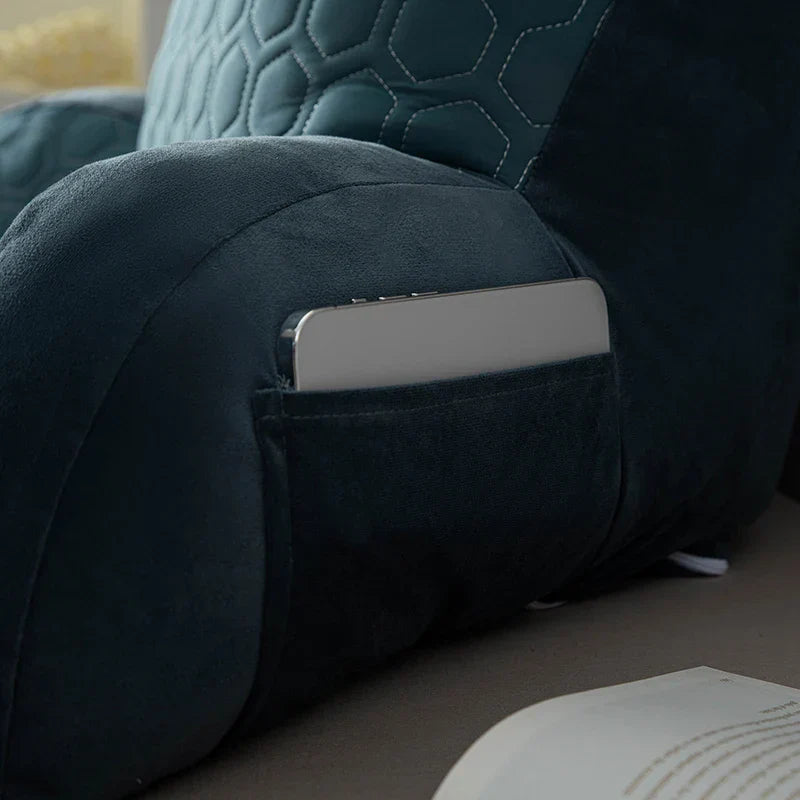 Bed Reading Pillow with Arms Backrest Cushion with Neck Support Blue