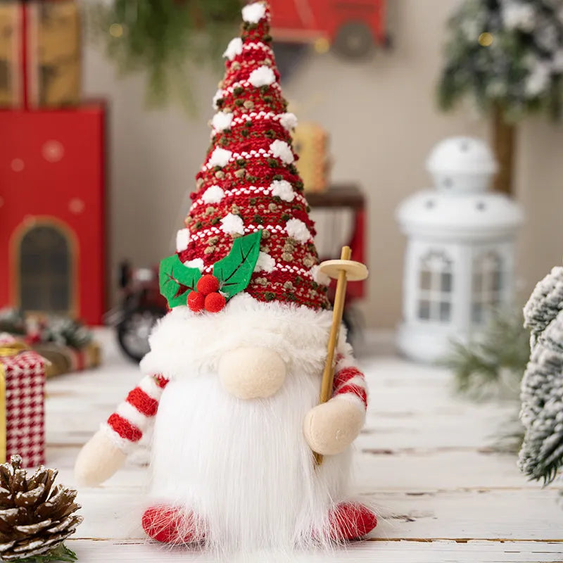 Enchanting Christmas Doll Sled Elf Ski Gnome with LED Light - 28cm (2pc Red Green)