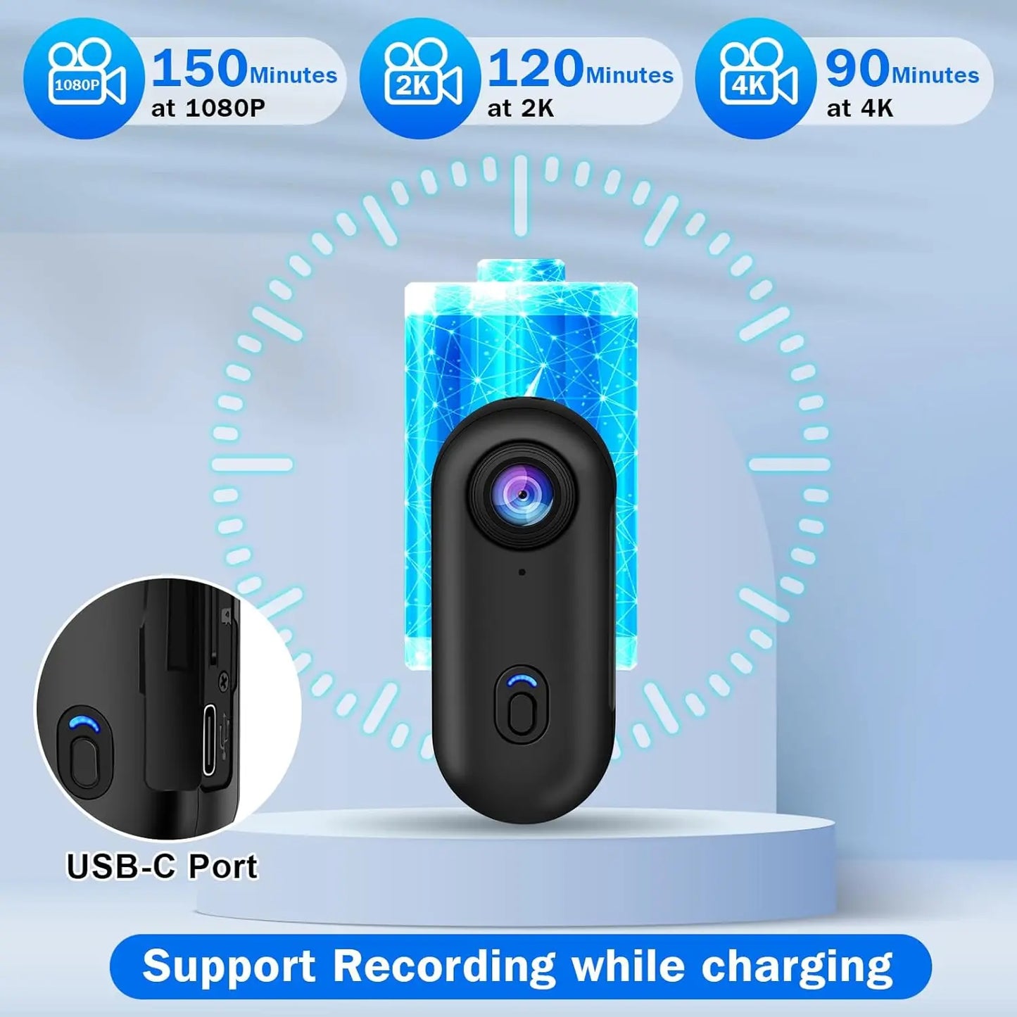 4K Mini Action Body Camera Thumb-Sized with 32GB TF Card Black