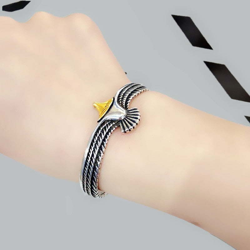 Viking Eagle Cuff Bracelet Valentines Day Gift for Boyfriend Adjustable Open Tribal Wildlife Jewelry Indian Eagle Wing Bracelet