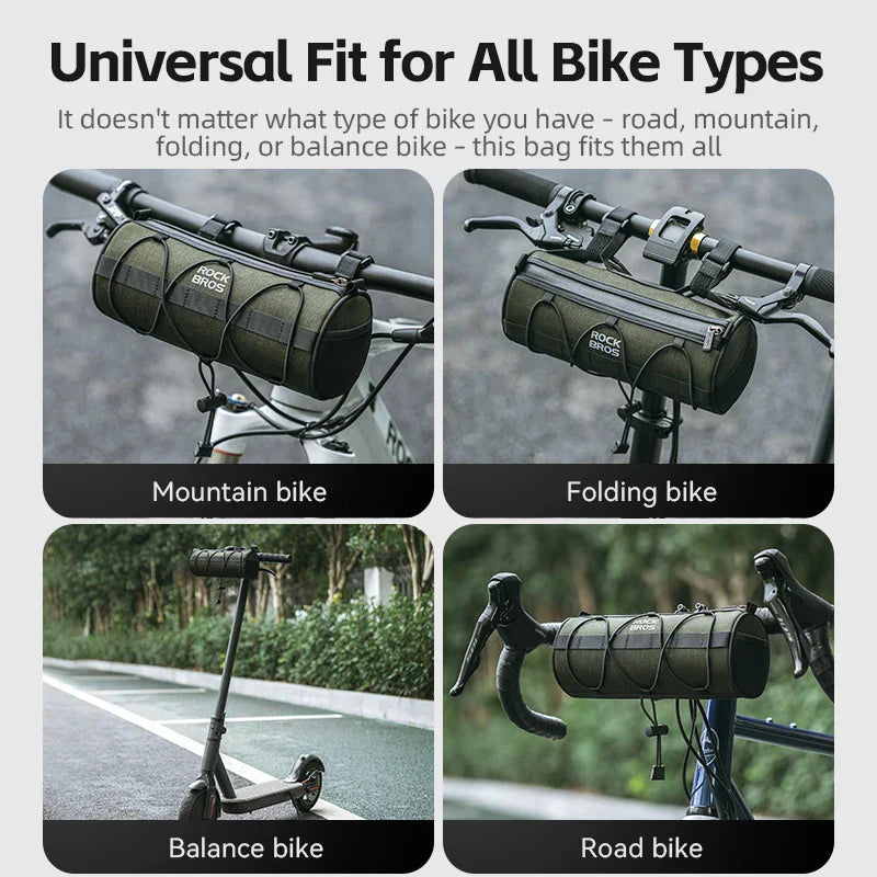 2L Bicycle Handlebar Bag Tube Pannier with Shoulder Strap Green