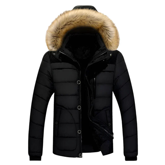 Men's Thick Hooded Winter Parka Jacket Coat (Black)