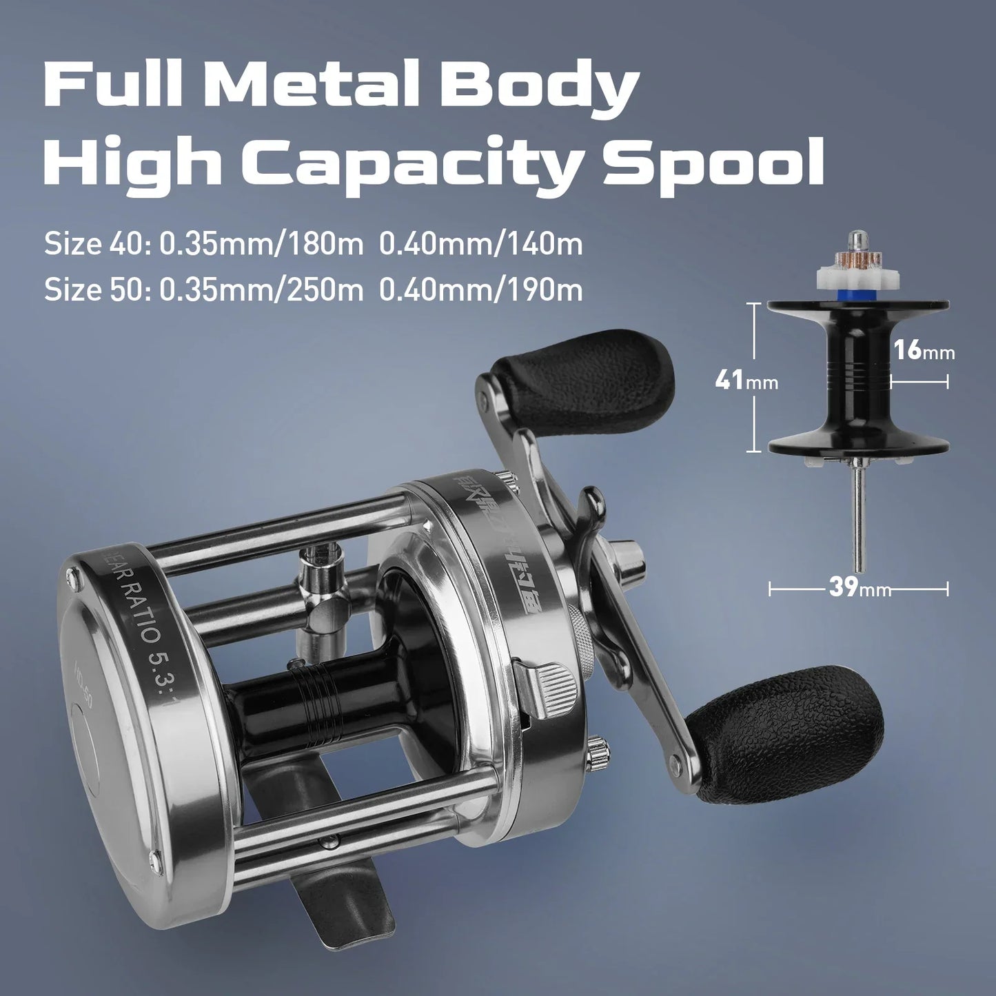 Flag Round Baitcasting Reel 5000 13kg Max DragRight Hand Silver