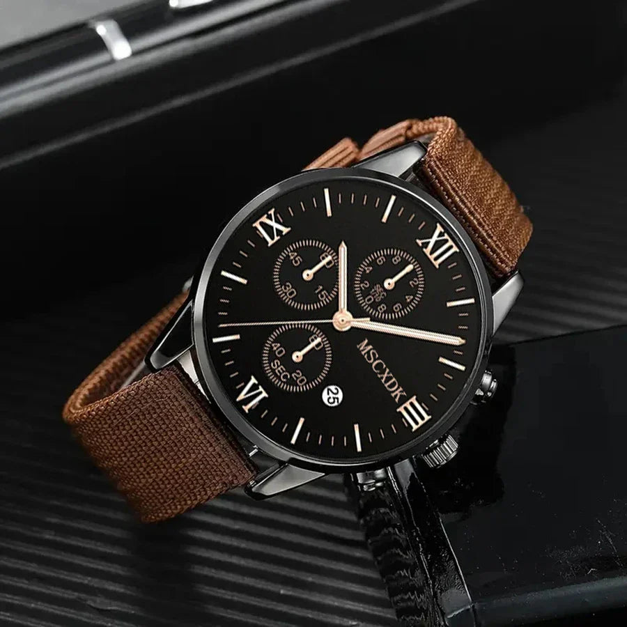 4pcs Men's Quartz Watch Set with Bracelets (Coffee)