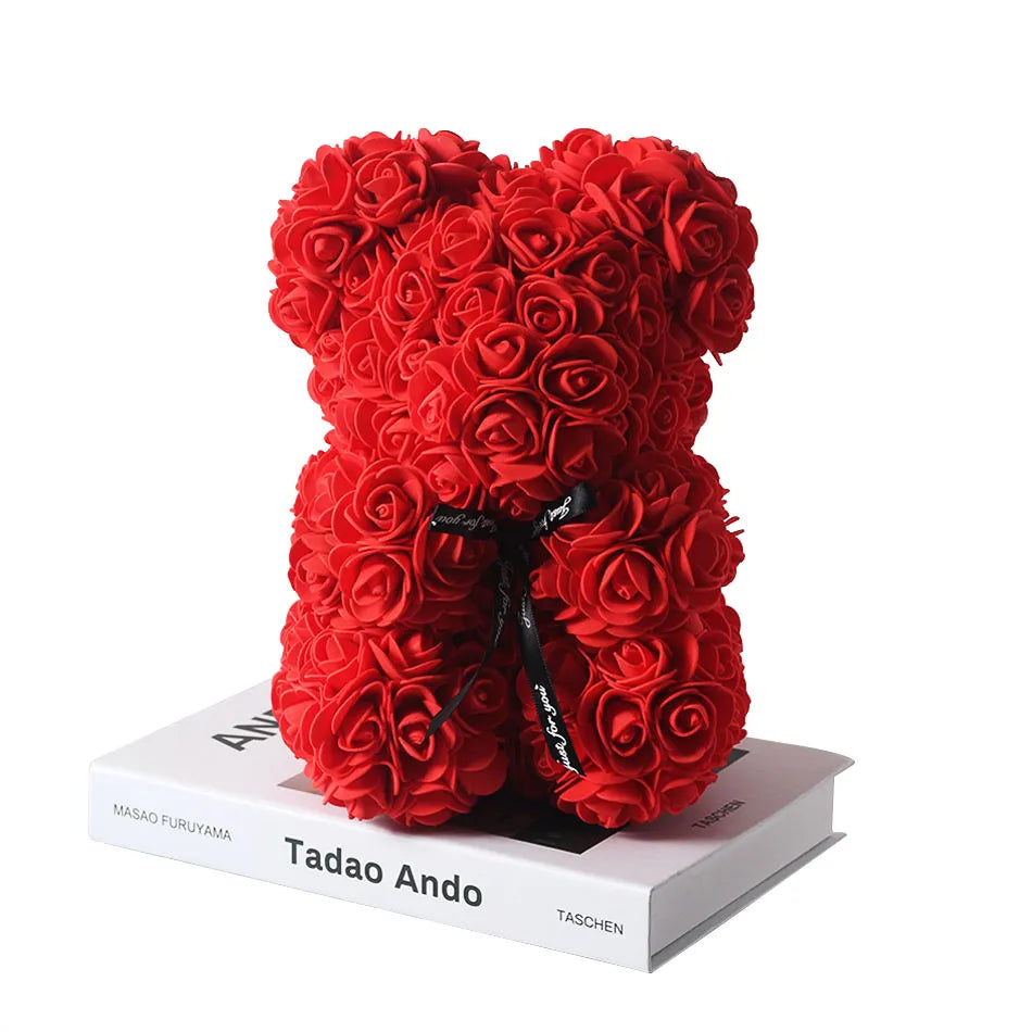 Elegant 25cm Red Rose Teddy Bear Flower - Handmade Gift
