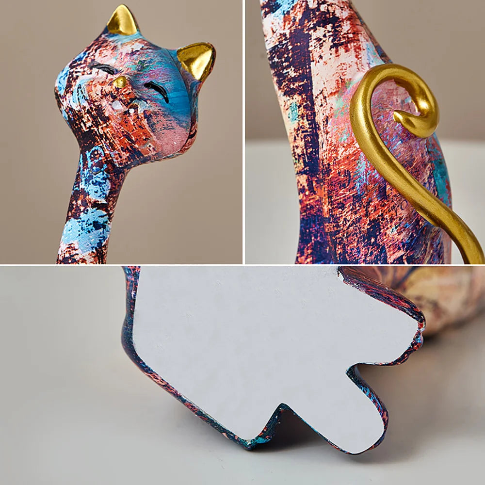 European Style 2pcs Oil Painting Cat Statues Animal Modern Sculpture Room Decoration Accessories Sculptures for Home Design Gift