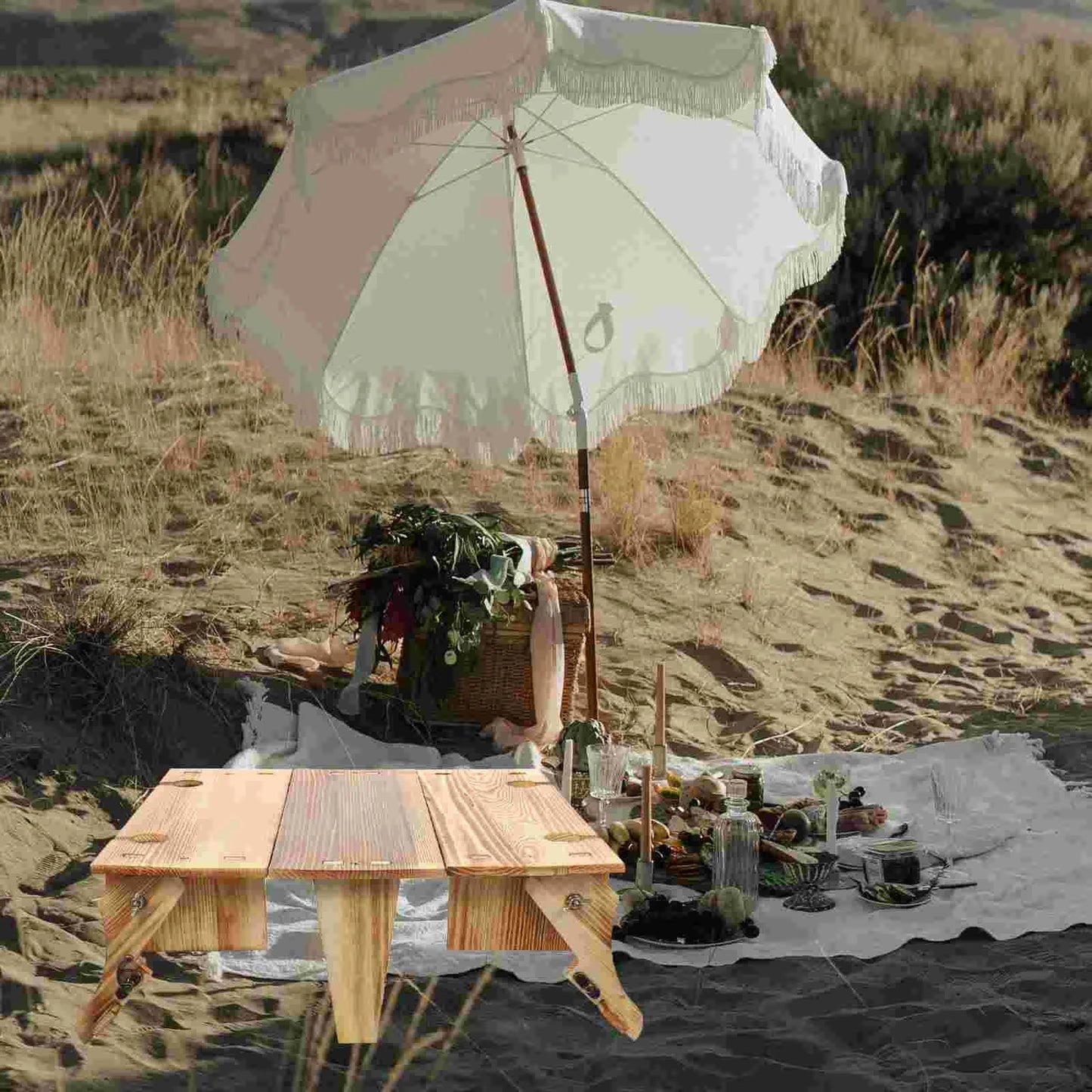 Folding Table Basket Wooden