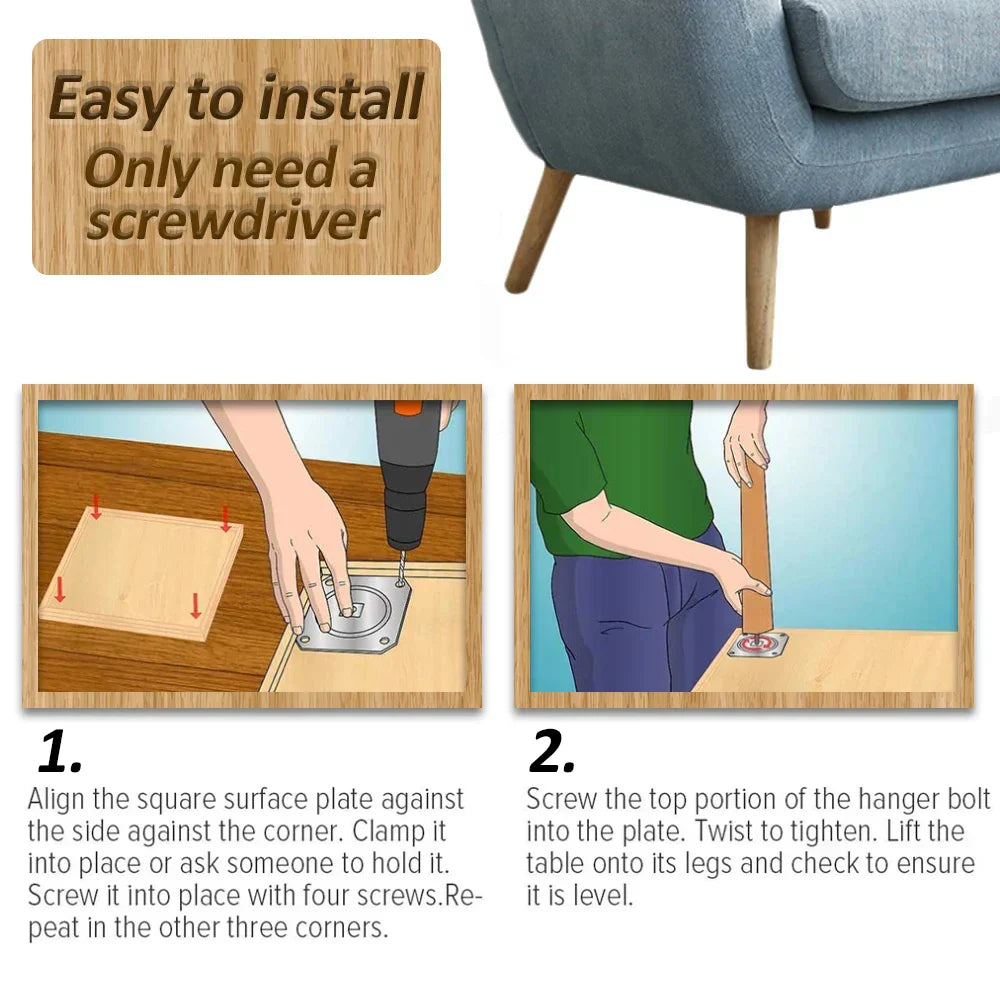 Versatile 4-Piece Wood Legs Set - 20cm Straight