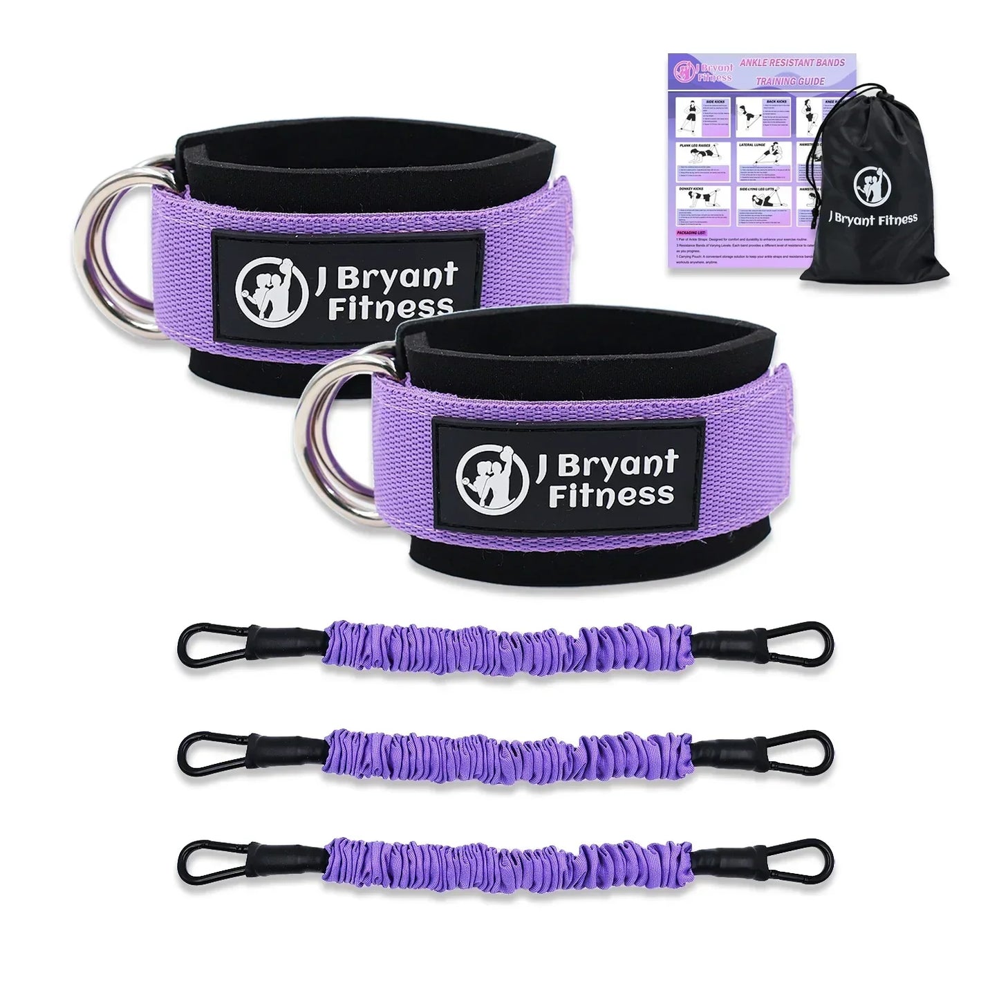 Leg & Glute Ankle Resistance Bands with Cuffs - 60LB Set of 3
