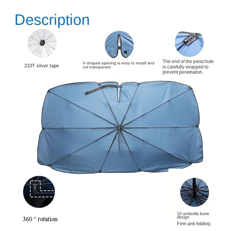 Car Sunshade Windshield Umbrella 360 Rotating Handle White
