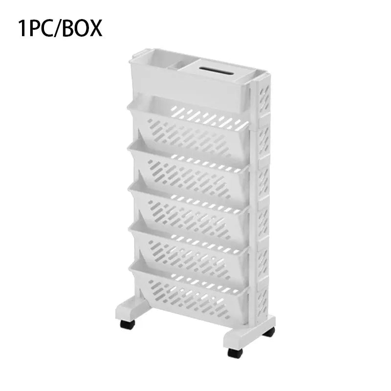 Movable Floor-Mounted Bookshelf with Wheels