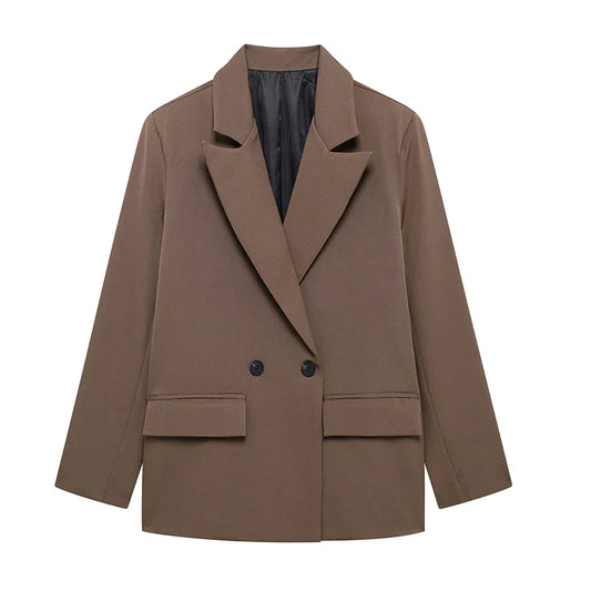 Womens Double Breasted Blazer with Pockets (Brown)