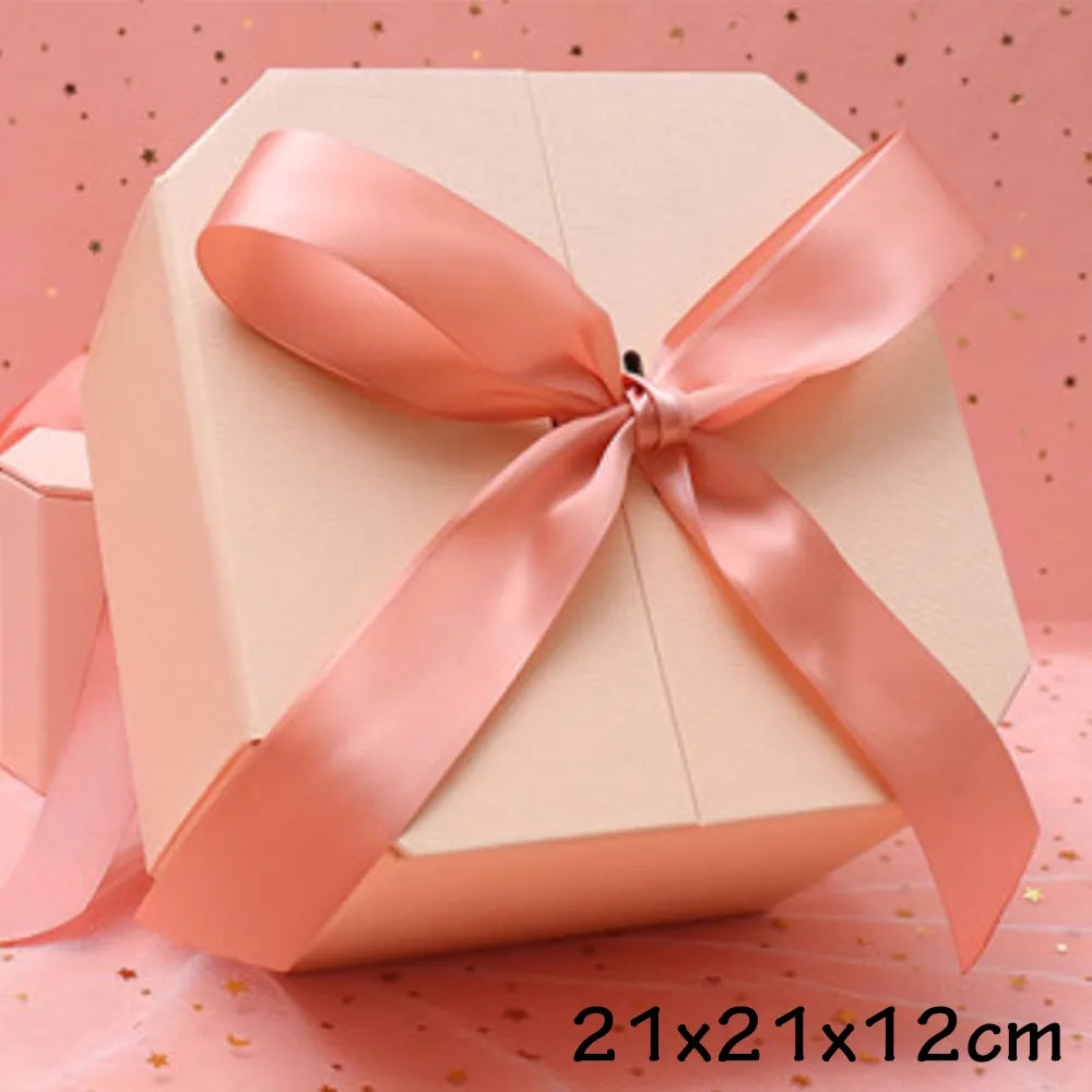 Charming Heart-Shaped Gift Box with Pink Bows – 21x21x12cm