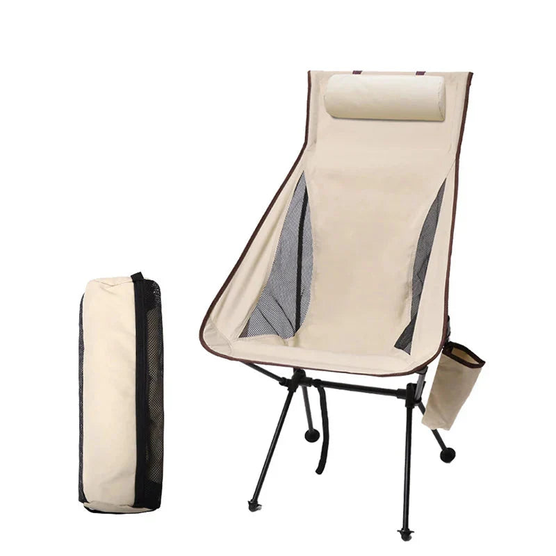 Portable Folding Camping Chair with Headrest Aluminum Beige