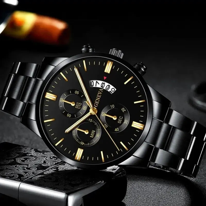 Men's Stainless Steel Quartz Calendar Watch