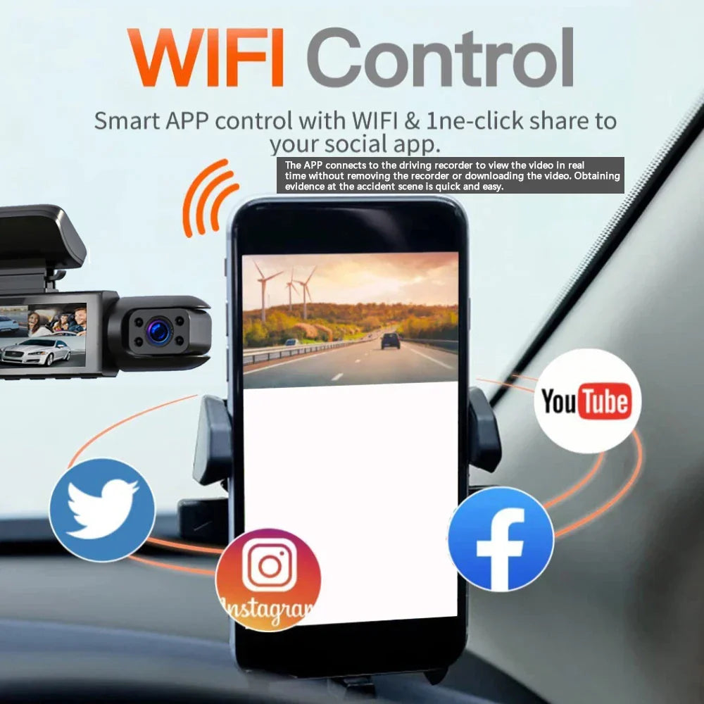 1080P WiFi Dual Dash Cam Front Interior Car Camera Black
