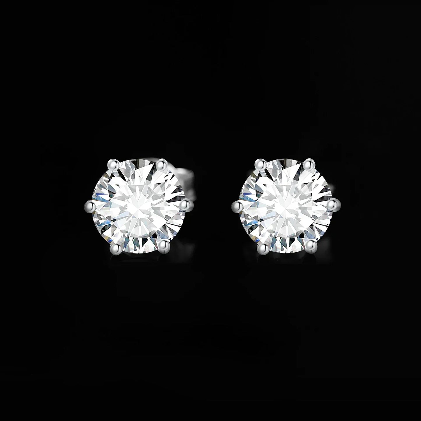 Earrings Stud Round 5A Zirconia Silver for Women (Silver)