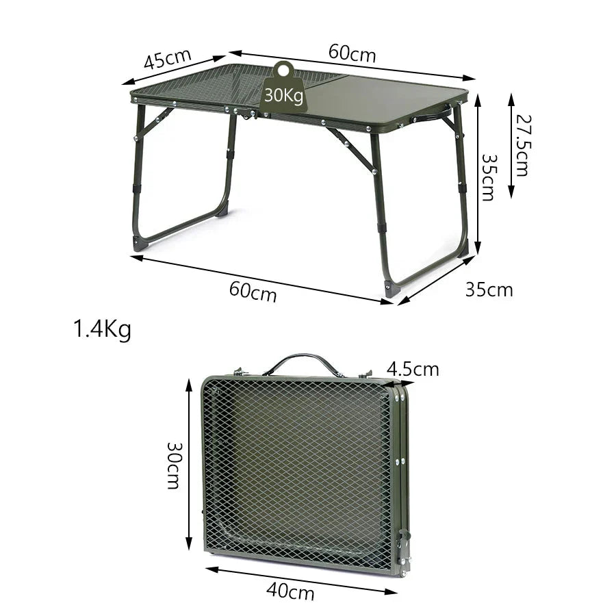 Adjustable Camping Table with Dual Surface Panels Green