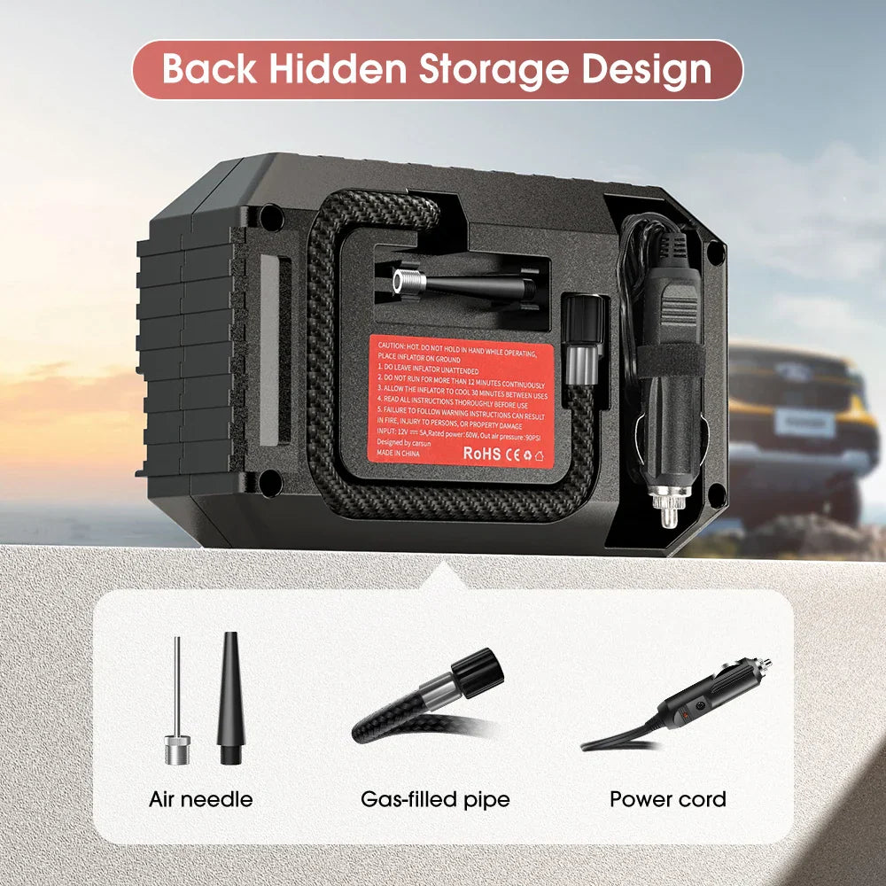 Mini Electric Air Pump 20L/Min Portable Tire Inflator Black