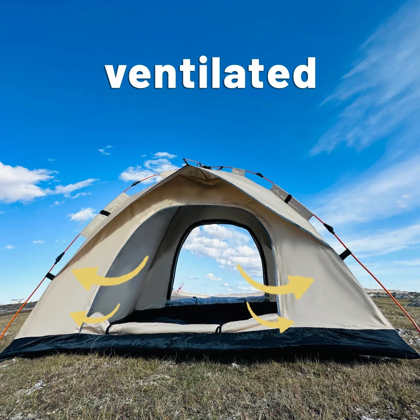 3–4 Person Outdoor Quick-Opening Camping Tent Fully Automatic Ivory