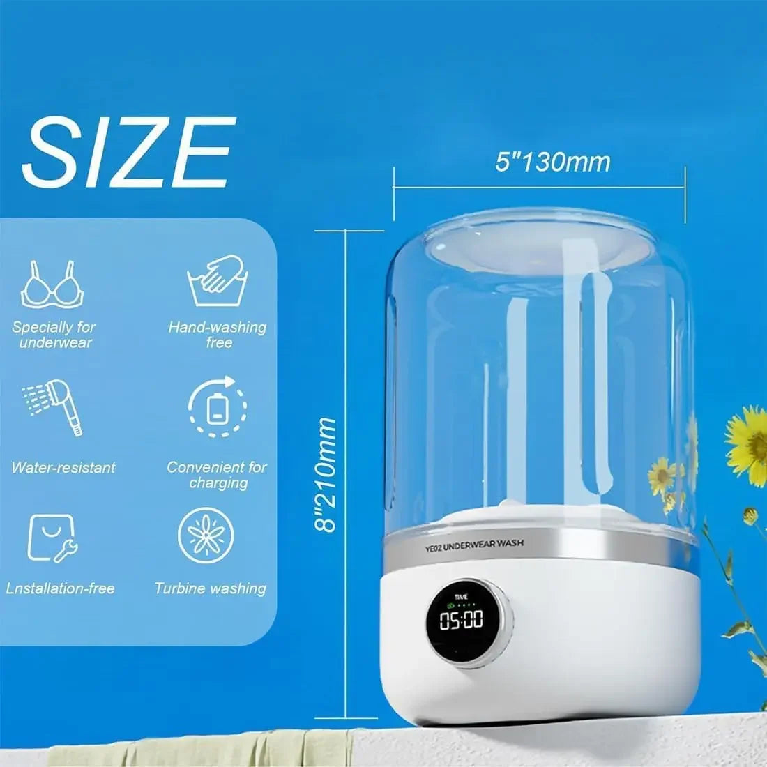 Wireless Mini Washing Machine 1L Portable Laundry Bucket White