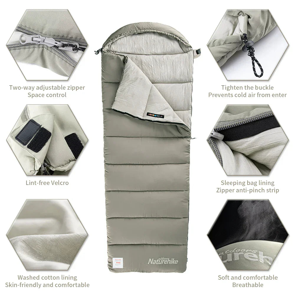 4-Season Camping Lengthened Cotton Sleeping Bag Green