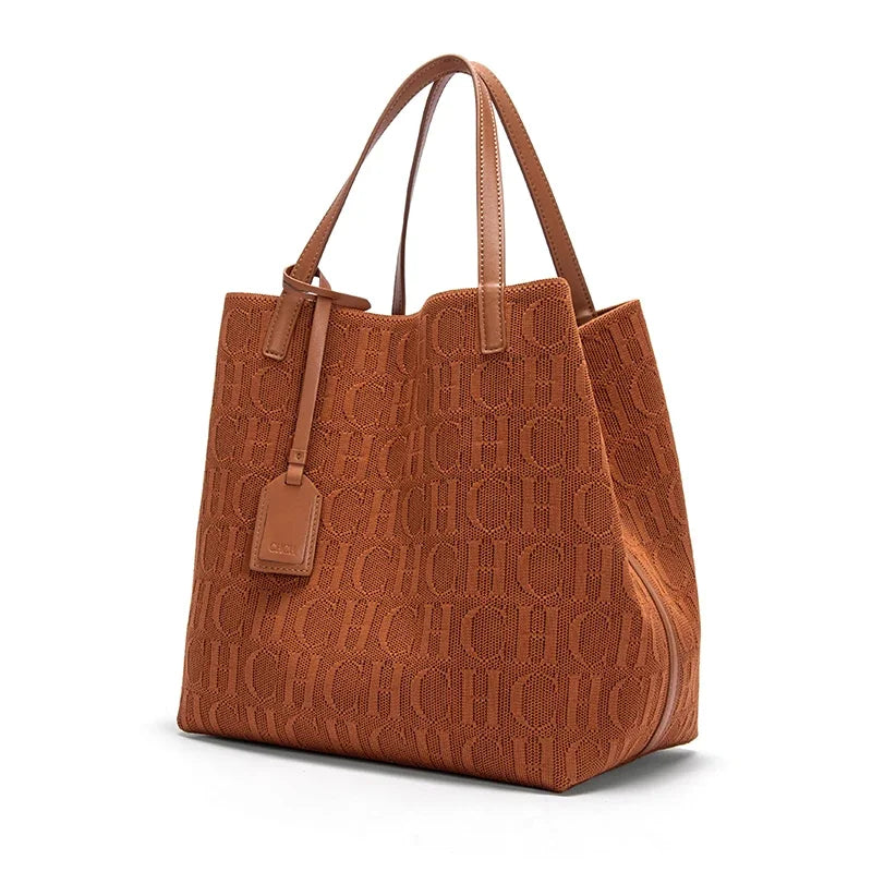 Womens Large Capacity PU Shoulder Bag (Brown)