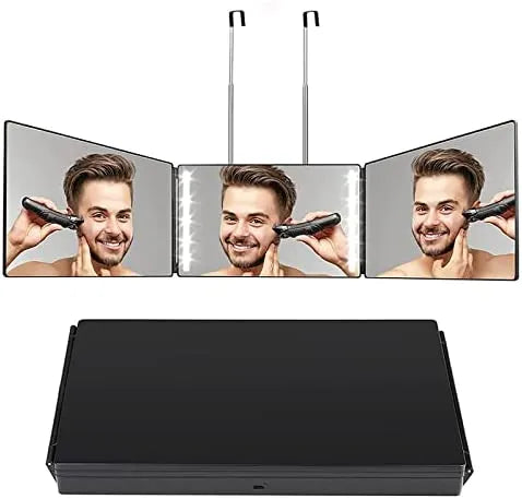 3-Way LED Tri-Fold Hair Cutting Mirror with Adjustable Brightness
