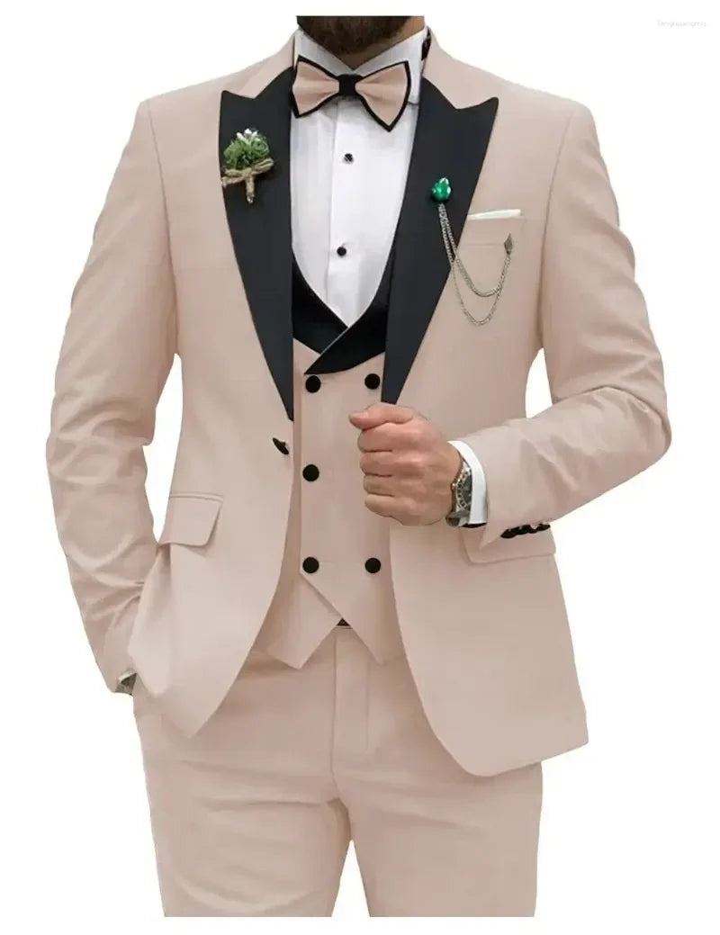Men's Slim Fit 3-Piece Suit Formal Set (Beige)