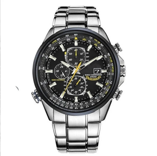 Men's Quartz Watch Waterproof Stainless Steel (Black steel strip)