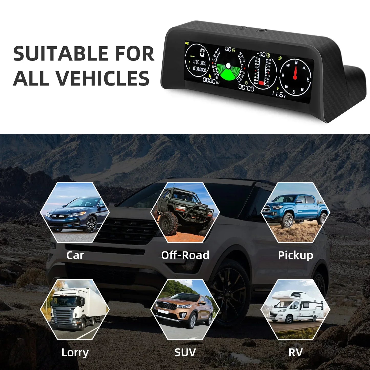 X90 GPS Speedometer & Inclinometer–Multi-Function Head-Up Display Black