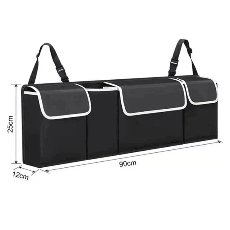 2-in-1 Car Trunk & Backseat Organizer High-Capacity Oxford Storage Bag Black