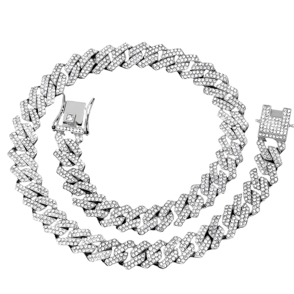 Prong Cuban Link Chain Necklace Rhinestone (A1021SL)