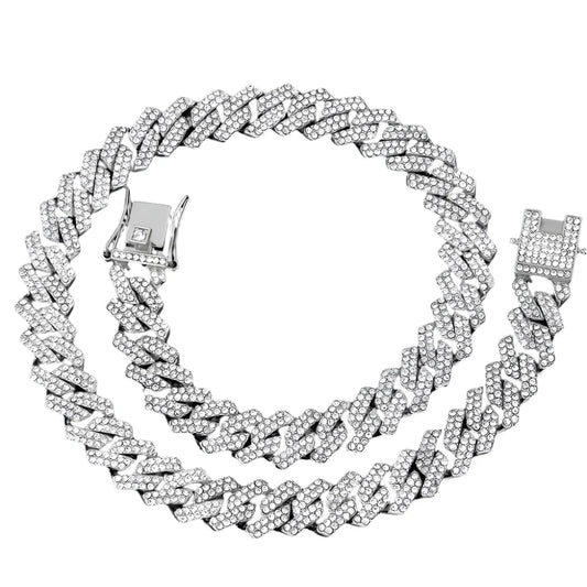 Prong Cuban Link Chain Necklace Rhinestone (A1021SL)