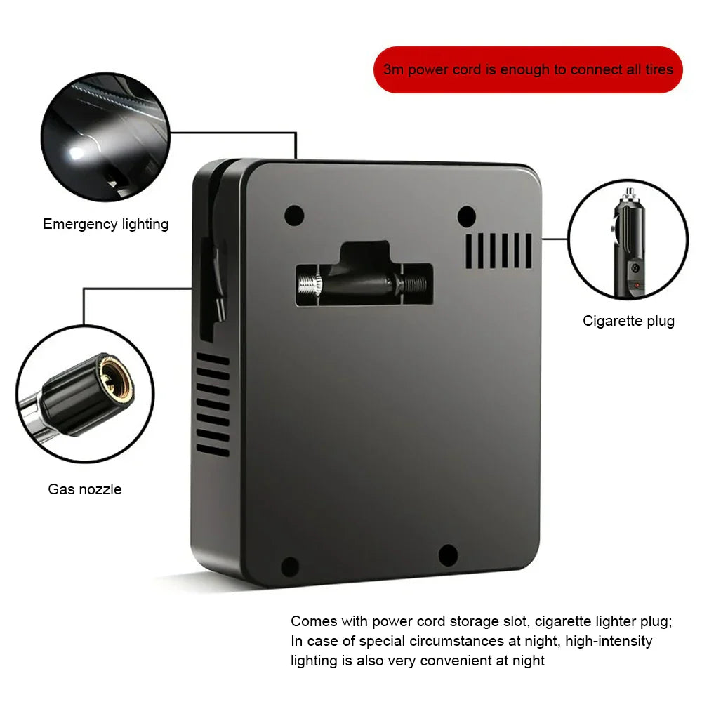 12V 96W Portable Tire Inflator 100PSI Mini Air Compressor Black