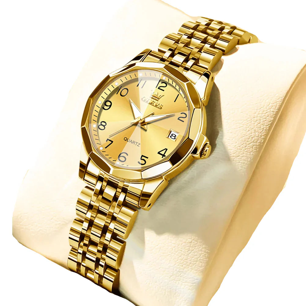 Womens Stainless Steel Quartz Watch Waterproof (All Gold)