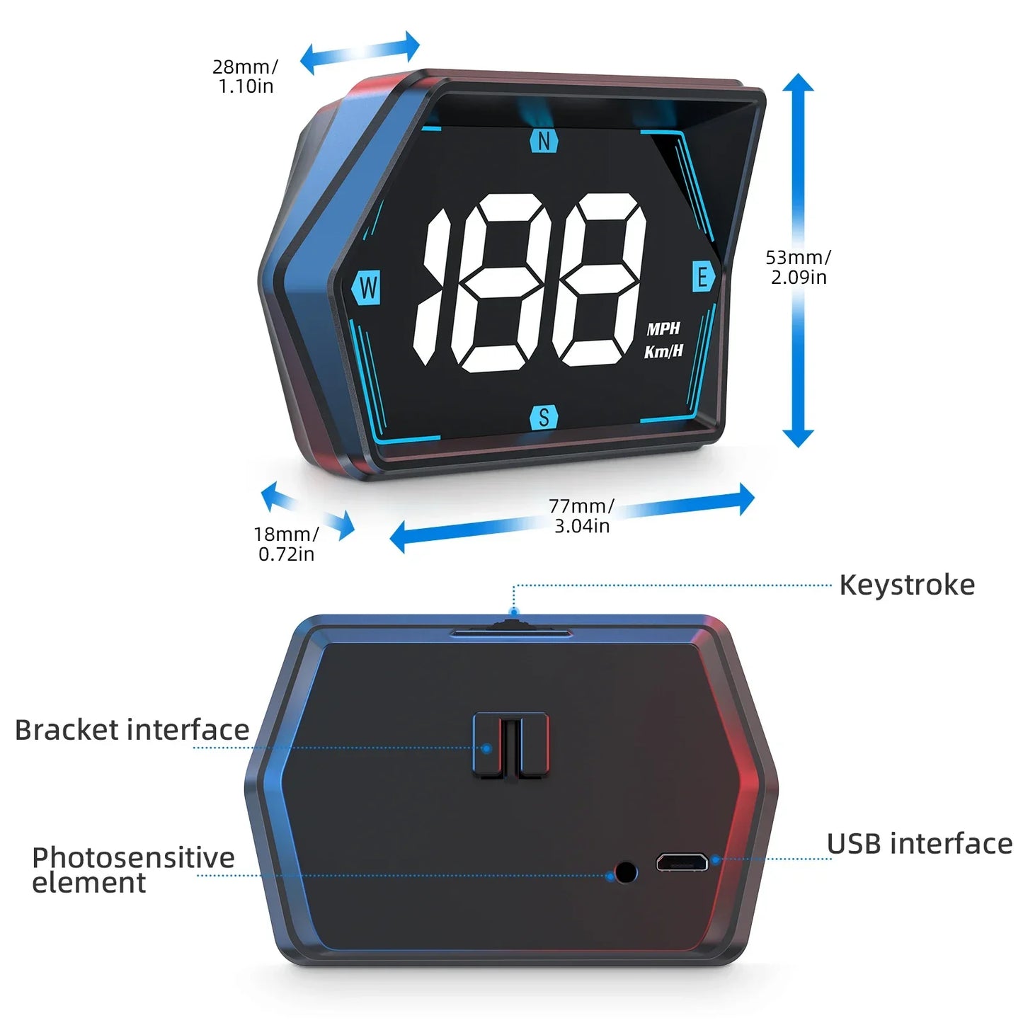 Car Head Up Display GPS Speed Display with Alarm Light Sensor Black