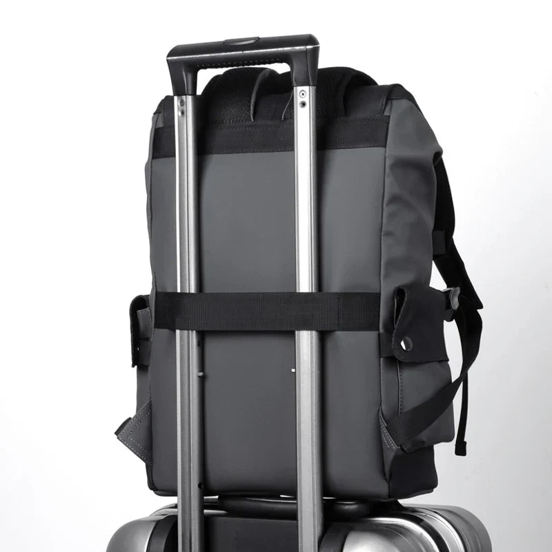 Waterproof PU Leather Laptop Backpack Computer Bag Grey