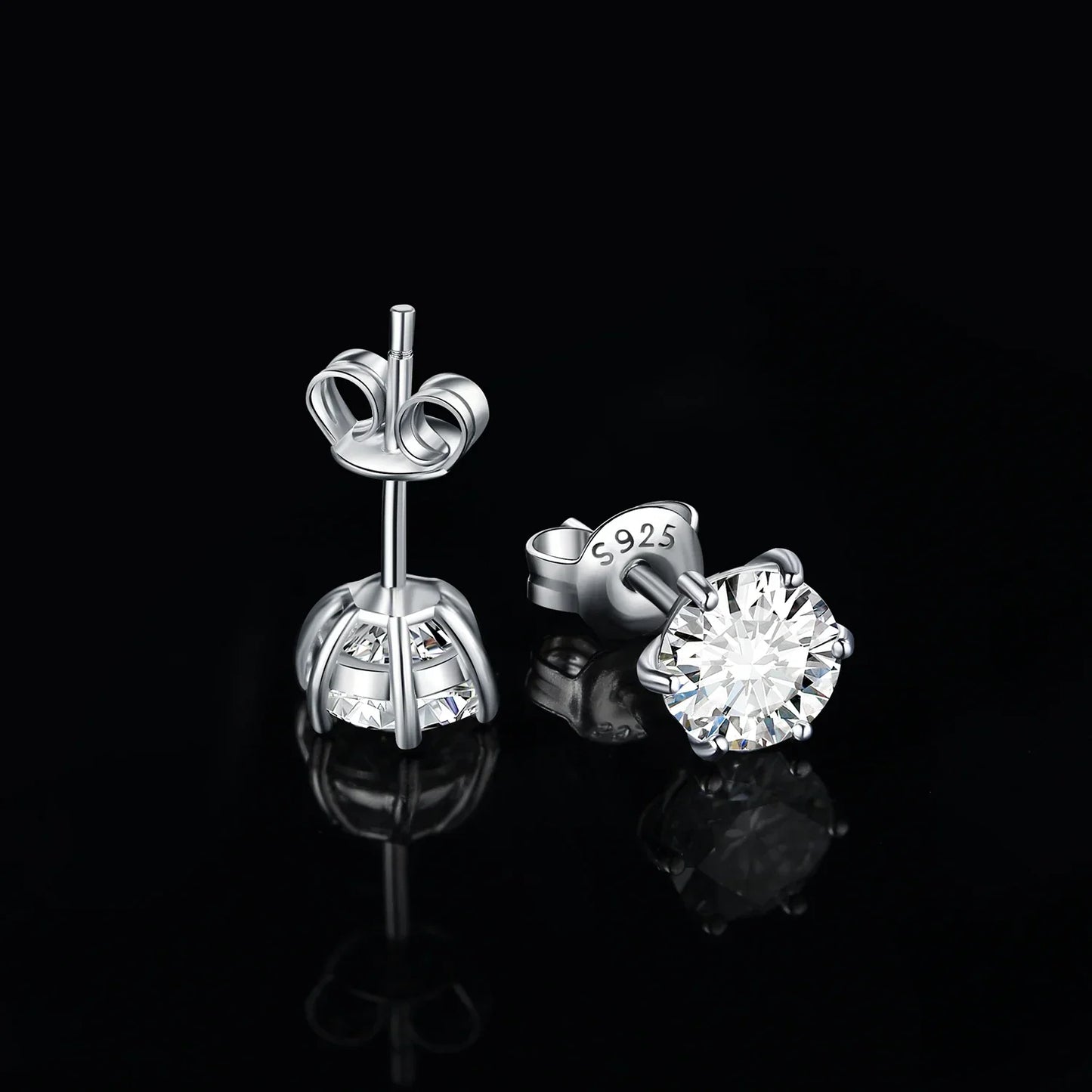 Earrings Stud Round 5A Zirconia Silver for Women (Silver)