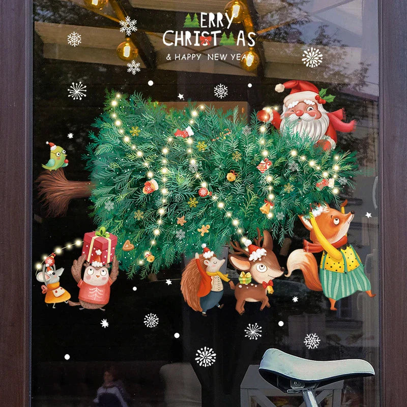 Christmas Window Stickers - Xmas Tree Cartoon Glass Decals