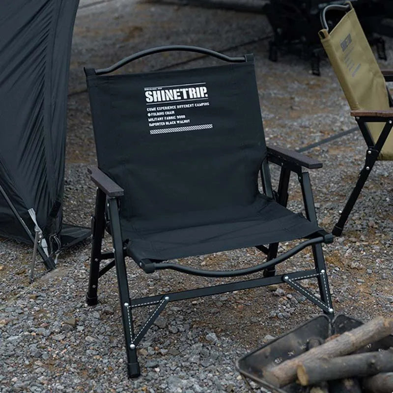 Outdoor Folding Chair Kermit-Style with Oak Armrests Black