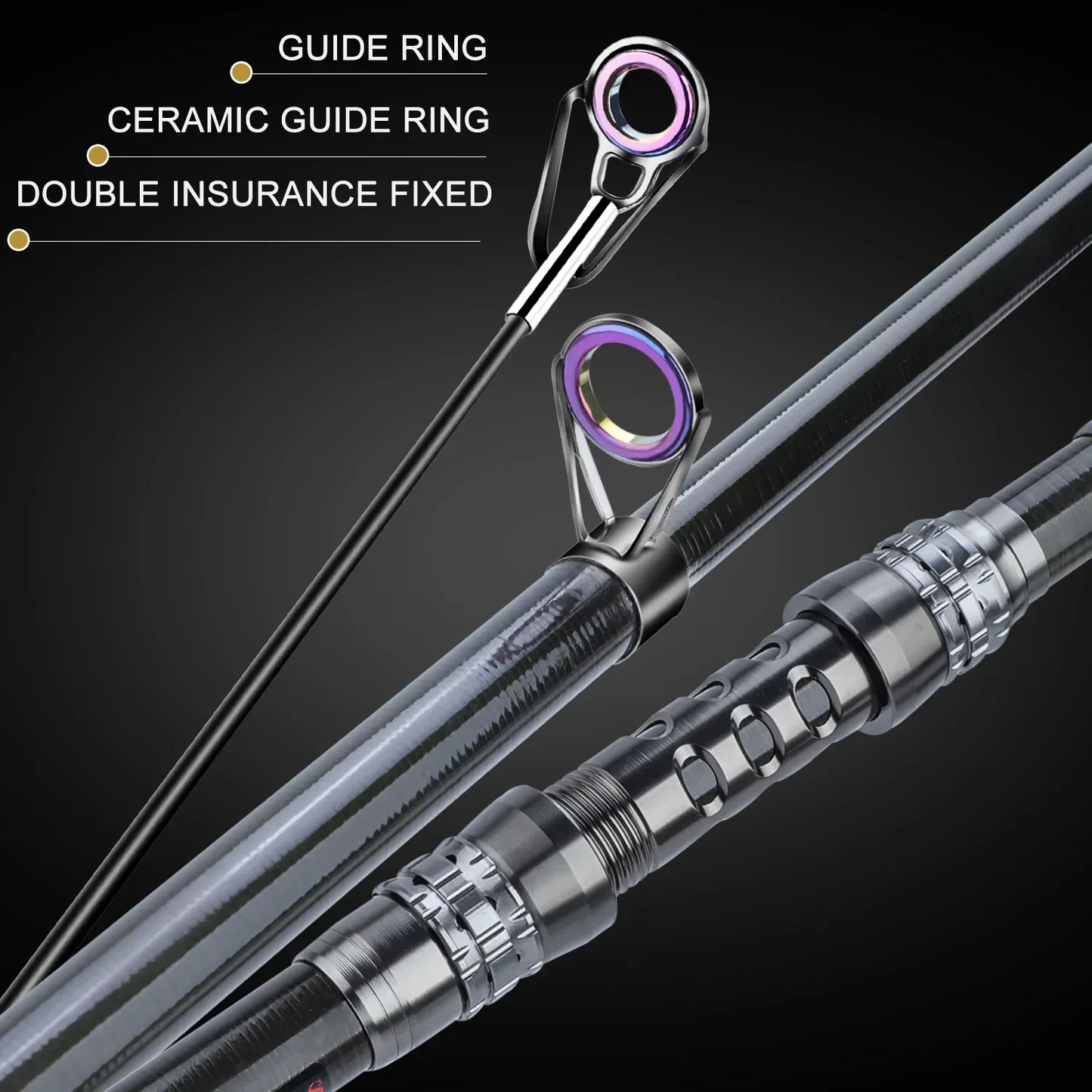 Telescopic Rod and Spinning Reel Carbon Fiber Travel Set Black
