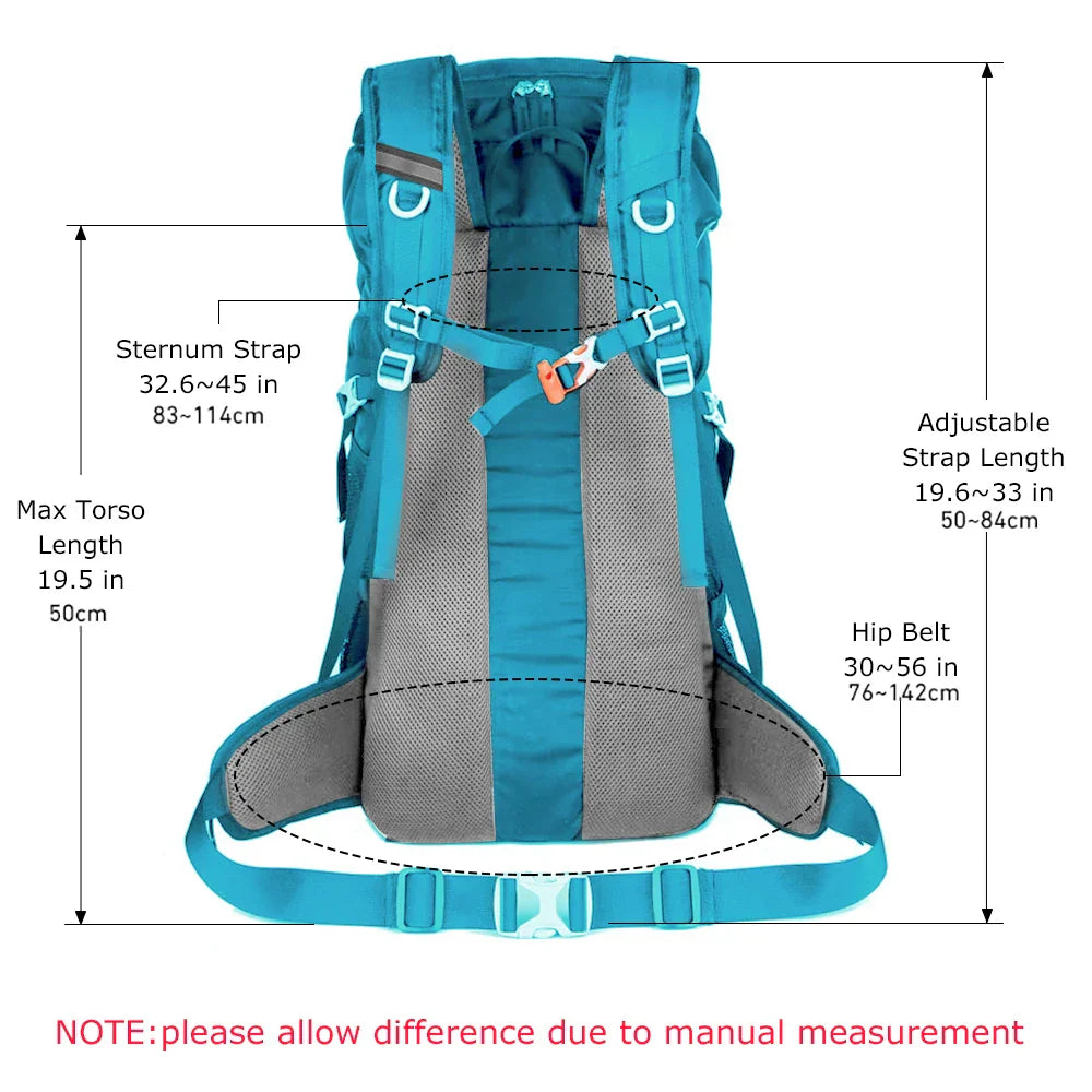 50L Hiking Backpack with Rain Cover Waterproof Rucksack Blue